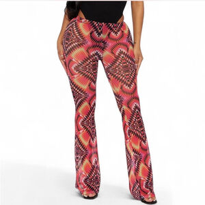 NWTS LARGE Fashion Nova Red and Pink Patterned Flare Pants